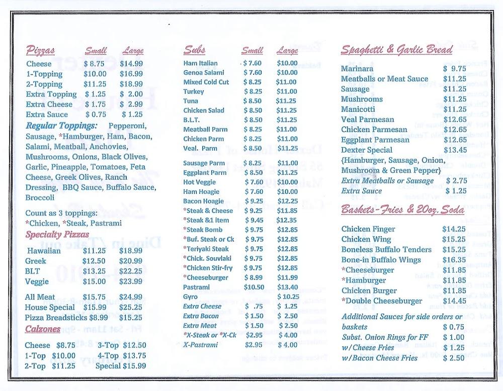 Dexter House of Pizza Menu image 1