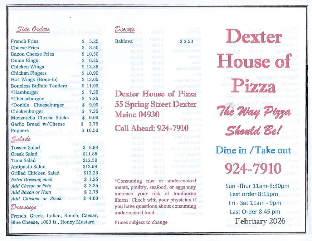 Dexter House of Pizza Menu image 2